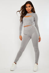 Grey 3 Piece Crop Top and Legging Co-ord - Habsa