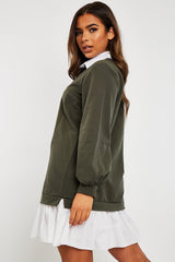 Khaki Oversized Jumper Shirt Dress - Islah