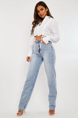 White Ruched Middle Cropped Shirt - Brogann
