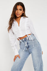 White Ruched Middle Cropped Shirt - Brogann