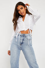 White Ruched Middle Cropped Shirt - Brogann