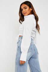White Ruched Middle Cropped Shirt - Brogann