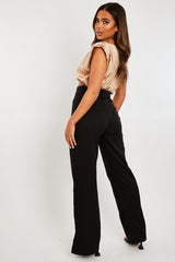 Black Belted Waist Wide Leg Trouser - Kaena