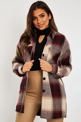 Wine Textured Check Oversized Shacket - Saphia