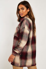 Wine Textured Check Oversized Shacket - Saphia