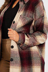 Wine Textured Check Oversized Shacket - Saphia