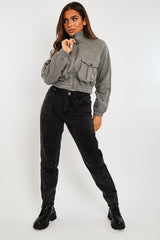 Grey Cargo Pocket Sweatshirt Jacket - Ovella