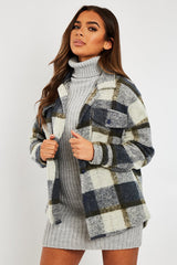 Blue Check Oversized Wool Blend Shacket - Diora