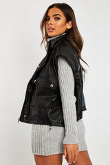 Black Faux Leather Sleeveless Gilet Jacket - Kierstan