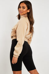 Sand Cargo Pocket Sweatshirt Jacket - Ovella