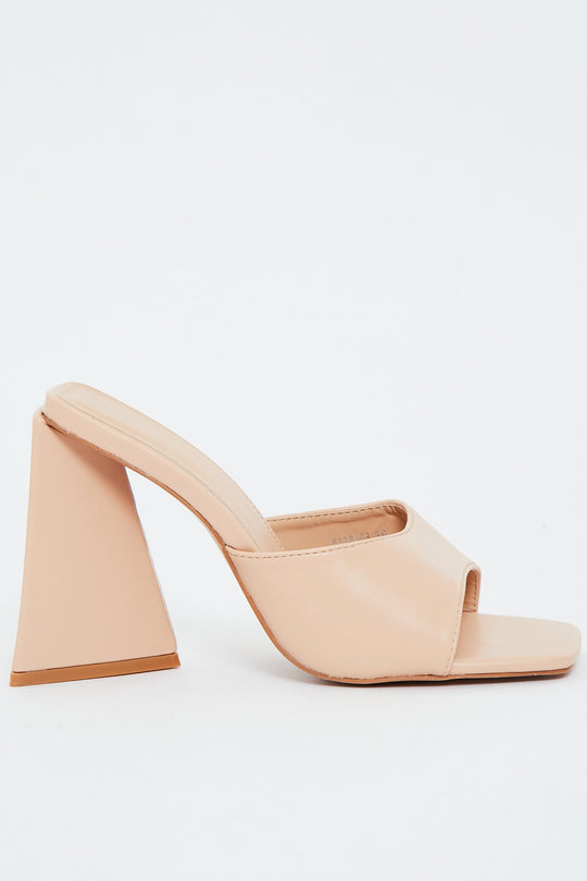 Nude Square Toe Chunky Block Mules - Maicy