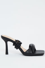 Black Square Toe Lace Up Heels - Sophi