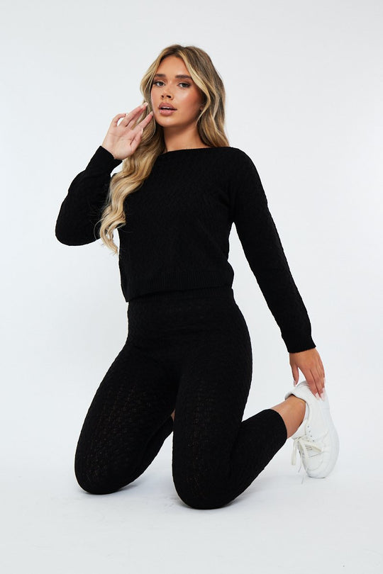 Black Knit Cropped Jumper & Jogger Set - Kezzie