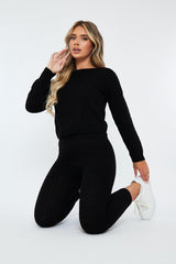 Black Knit Cropped Jumper & Jogger Set - Kezzie