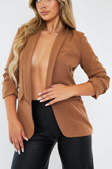 Camel Ruched Sleeves Blazer - Hurain