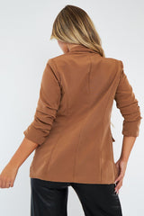Camel Ruched Sleeves Blazer - Hurain