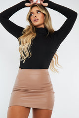 Tan Croc PU Leather Mini Skirt - Shane
