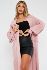 Pink Balloon Sleeve Maxi Knit Cardigan - Imara