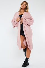 Pink Balloon Sleeve Maxi Knit Cardigan - Imara