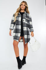 Grey Checked Pocket Front Shacket - Dalani