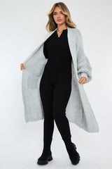 Light Grey Balloon Sleeve Maxi Knit Cardigan - Imara