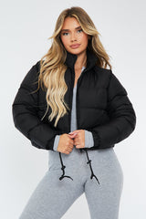 Black Padded Cropped Puffer Jacket - Adhara
