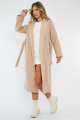 Beige Longline Belted Tailored Coat - Syma