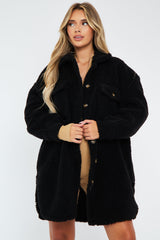 Black Pocket Front Teddy Shacket - Ozie