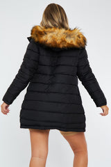 Black Reversible Fur Hood Parka Jacket - Cambri
