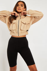 Sand Cargo Pocket Sweatshirt Jacket - Ovella