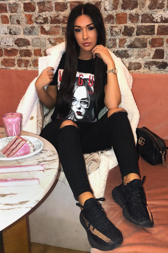 Black Vogue Slogan T-shirt - Alana