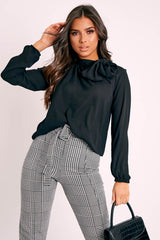 Black Bow Neckline Lightweight Blouse - Flossie