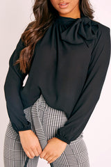 Black Bow Neckline Lightweight Blouse - Flossie