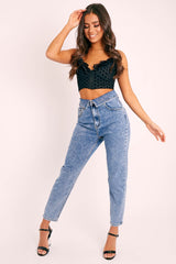 Blue Denim Covered Waistband Mom Jeans - Tahlia