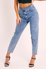 Blue Denim Covered Waistband Mom Jeans - Tahlia