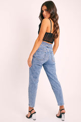 Blue Denim Covered Waistband Mom Jeans - Tahlia
