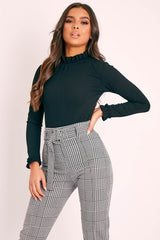 Black Ruffle Neck Bodysuit - Trudy