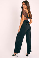 Black Double Circle Buckle Belted Wide Leg Trousers - Darbi