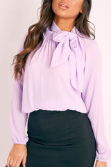 Lilac Bow Neckline Lightweight Blouse - Flossie