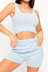 Light Blue Soft Crop Top + Shorts Loungewear Co-ord - Vadie