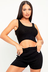 Black Soft Crop Top + Shorts Loungewear Co-ord - Vadie