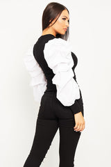 White Ribbed Shirt Puff Sleeve Top - Kayler