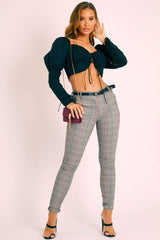 Black Lace Up Front and Sleeves Milkmaid Crop Top - Zyria