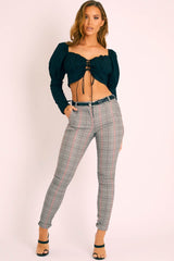 Tartan Grey Sparkle Belted Trousers - Beverley