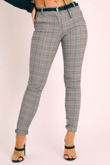 Tartan Grey Sparkle Belted Trousers - Beverley