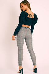 Tartan Grey Sparkle Belted Trousers - Beverley