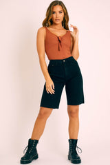 Rust Ribbed Tie Front Bodysuit - Jadynn