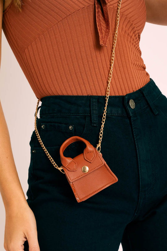 Tan Faux Leather Micro Mini Bag - Cailee