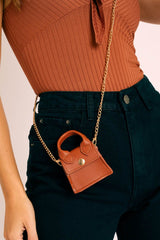 Tan Faux Leather Micro Mini Bag - Cailee