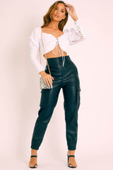 White Lace Up Front and Sleeves Milkmaid Crop Top - Zyria